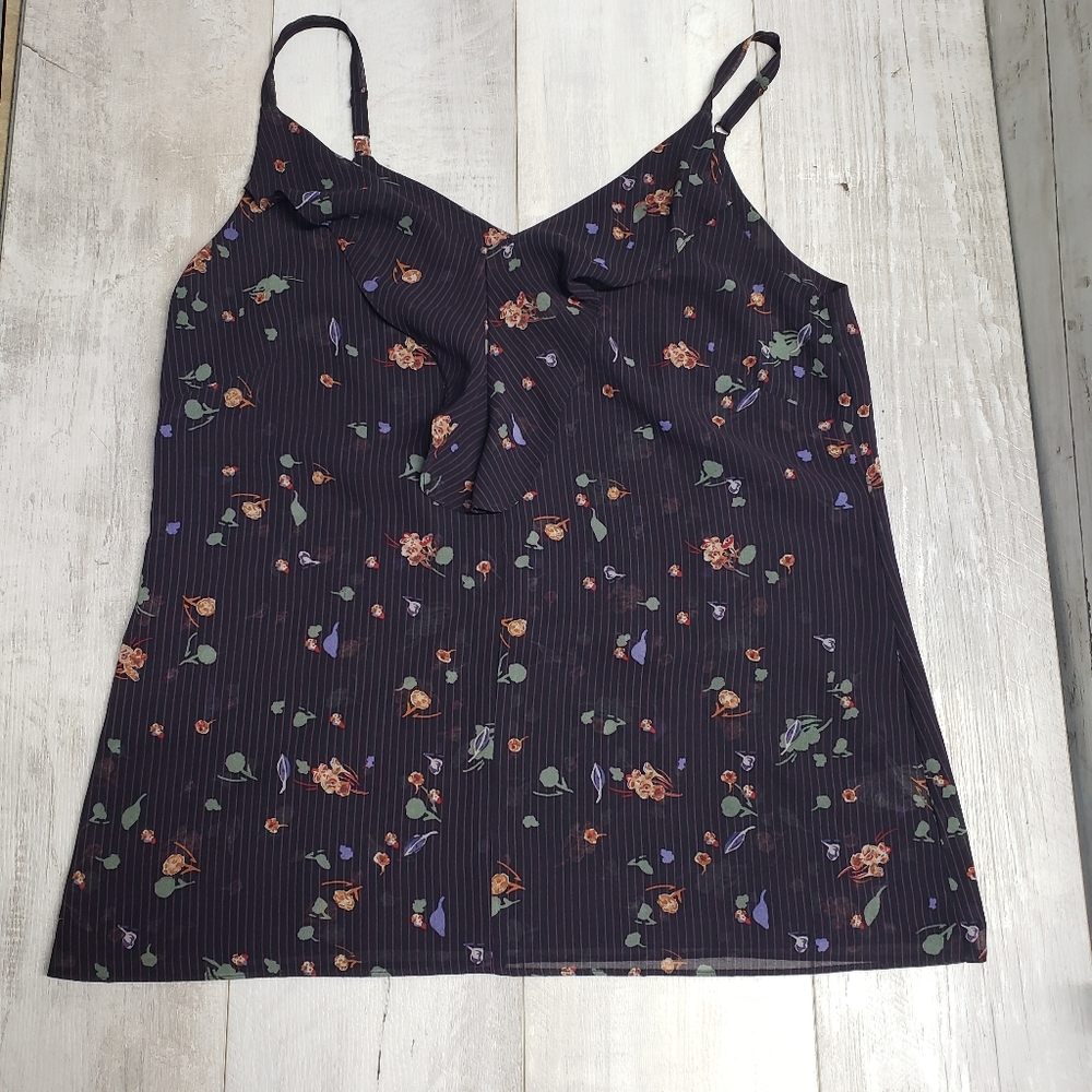CAbi Pinstripe Dark Floral Cami Tank Blouse Top Size M 3607 Y2K Layering Coastal